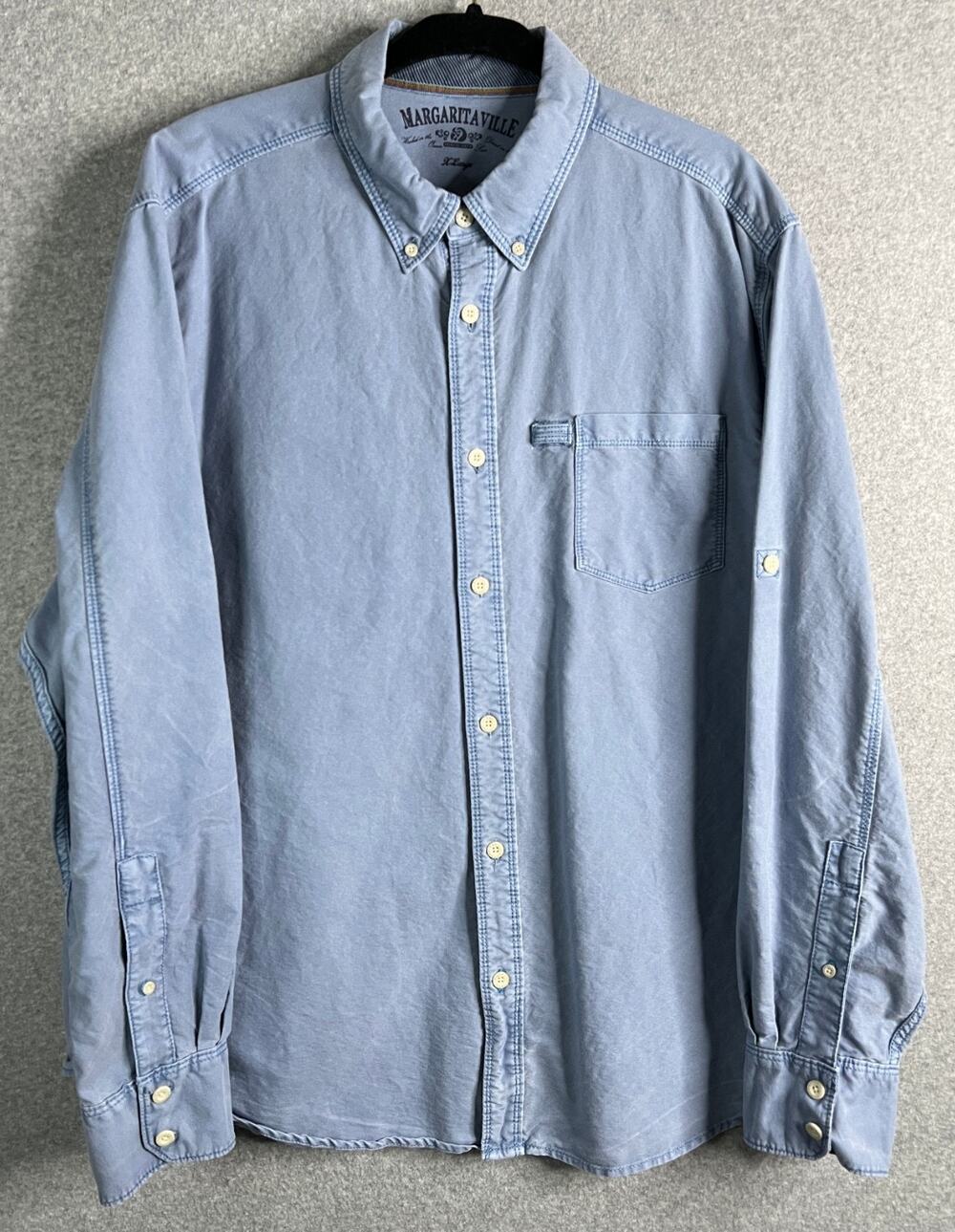 Margaritaville Mens XL Blue Button Down Shirt 100% Cotton Long Sleeve Casual